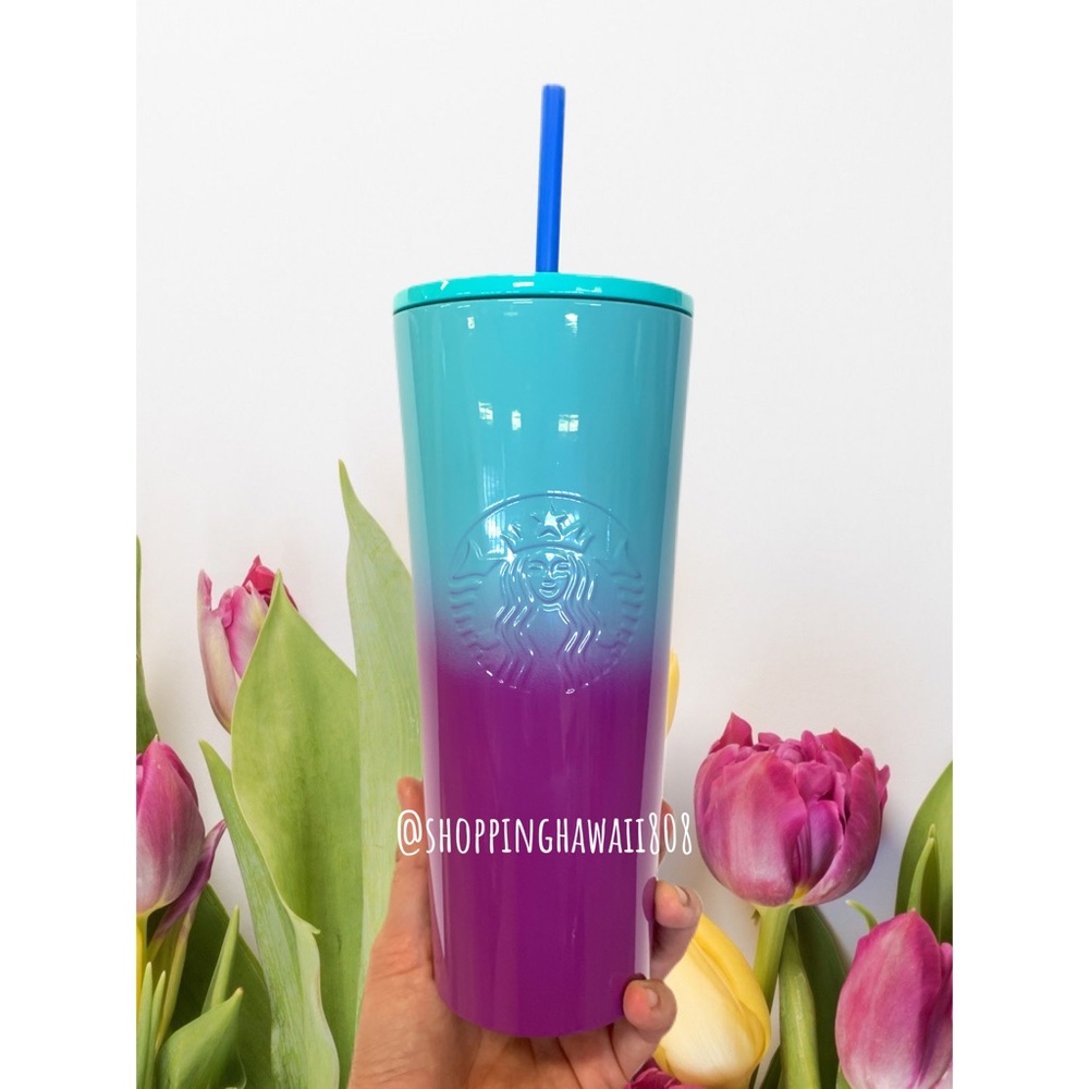 Starbucks Teal Yellow ombré gradient tumbler cup
